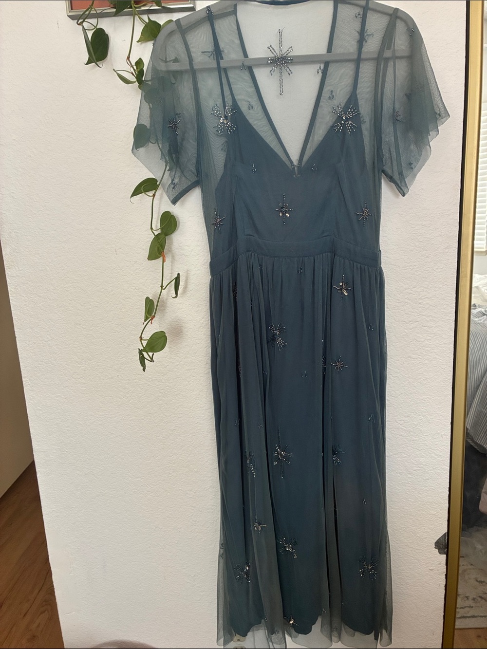 Chan Luu Teal Sheer Beaded Midi Dress with Star Embellishments - Picture 6 of 8